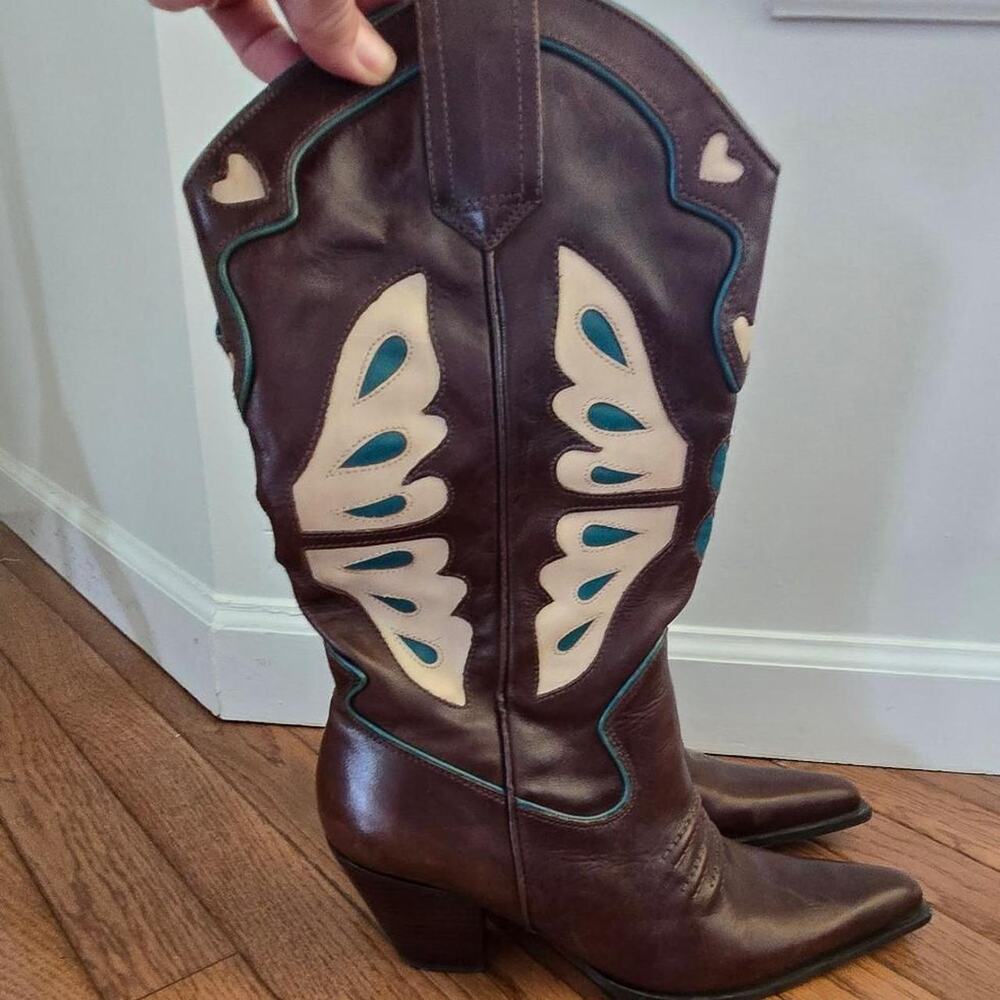 Nine west womens brown beige cowboy boots womens 8.5